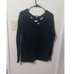 Black Cross Back Knit Cozy Sweater
